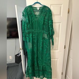 Farm Rio Morada Boa Guipire Midi-Dress